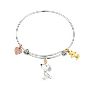 Peanuts Snoopy & Woodstock Crystal Heart Bracelet | Cute Silver